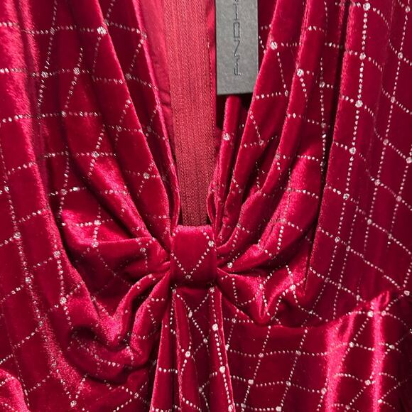 Elegant Burgundy Peplum Holiday Bodycon Dress with Diamond Pattern – Size 3XL - Picture 9 of 11